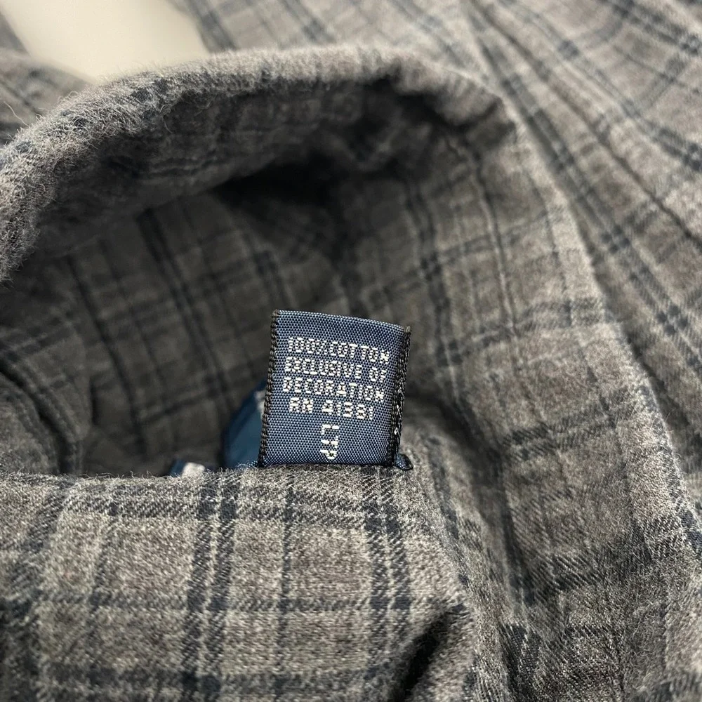 Ralph Lauren Button Down Mens Medium Grey Plaid Classic Fit Cotton Flannel Shirt